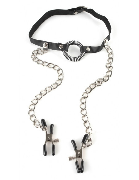 O-Ring Gag with Nipple Clamps