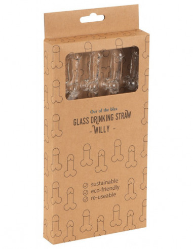 Glass Drinking Straw Willy x 4