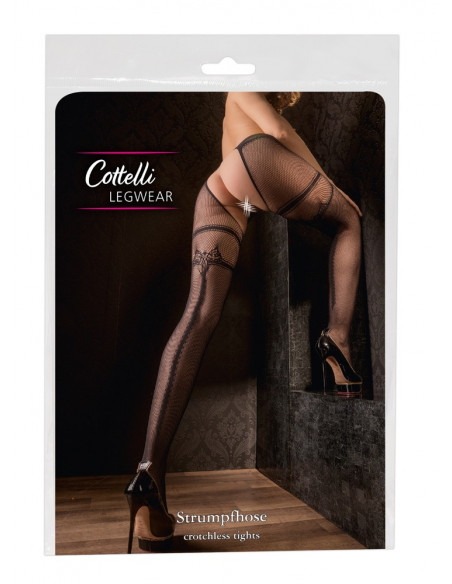 Crotchless Tights S/M - Cottelli LEGWEAR - Nero - Calze A Rete Con Fiocco