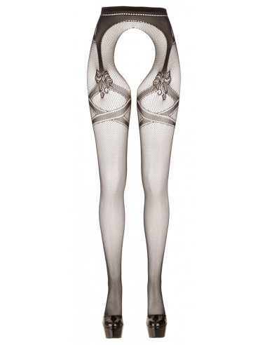 Crotchless Tights S/M - Cottelli LEGWEAR - Nero - Calze A Rete Con Fiocco