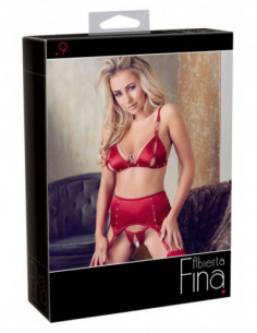 Bra and Suspender Set Red M