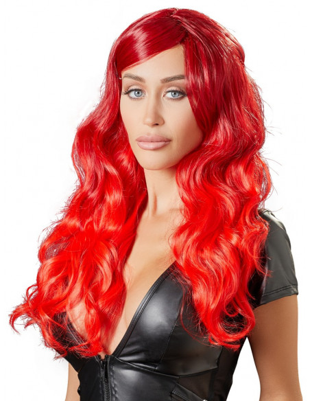Wig red wavy long
